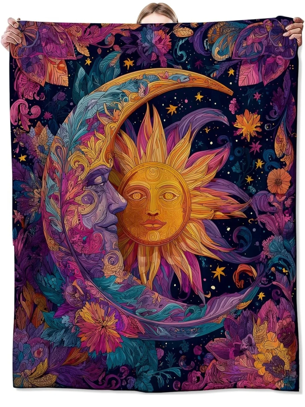 Bohemian Sun & Moon Throw Blanket - Vibrant‎ Purple Multi 60x50